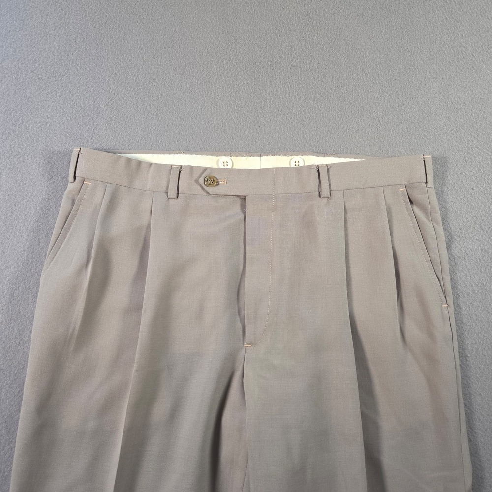 Vintage Burberry Pants Mens 36x28 Brown Wool Pleated Dress Trousers Wide Leg